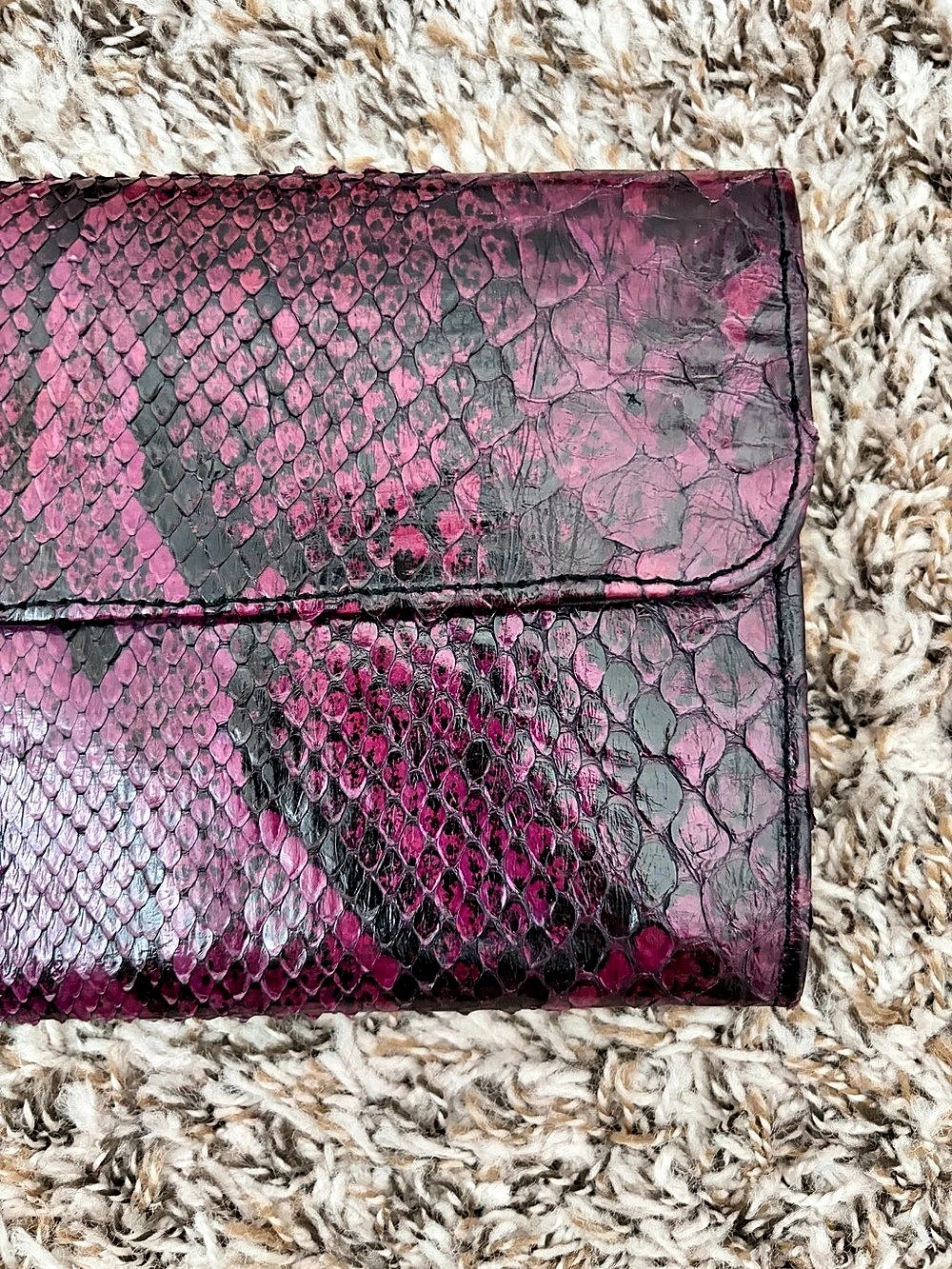 Python Snakeskin-Print Clutch in Purple & Black - Picture 6 of 11